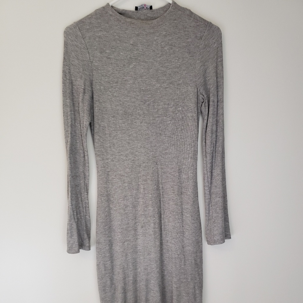 Fashion Nova Grey Tight Midi Long Sleeve Dress